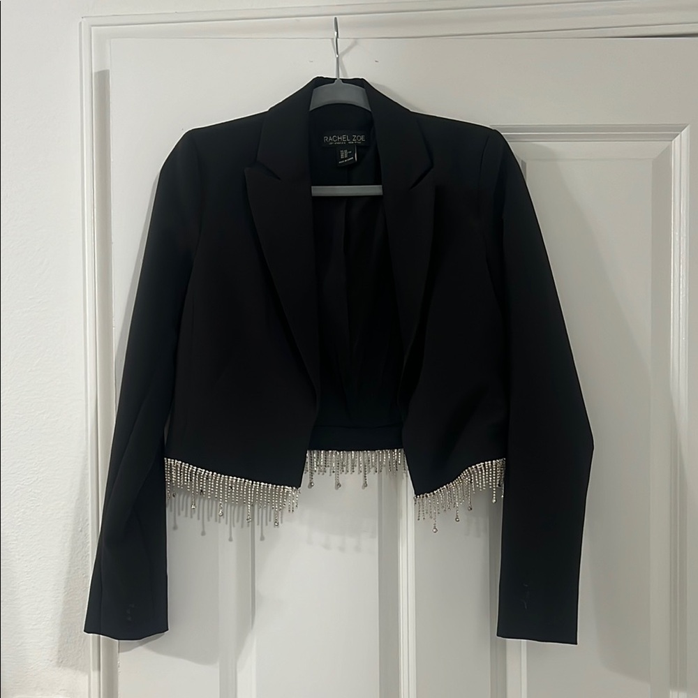 Rachel Zoe Cropped Black Blazer with Silver Accents